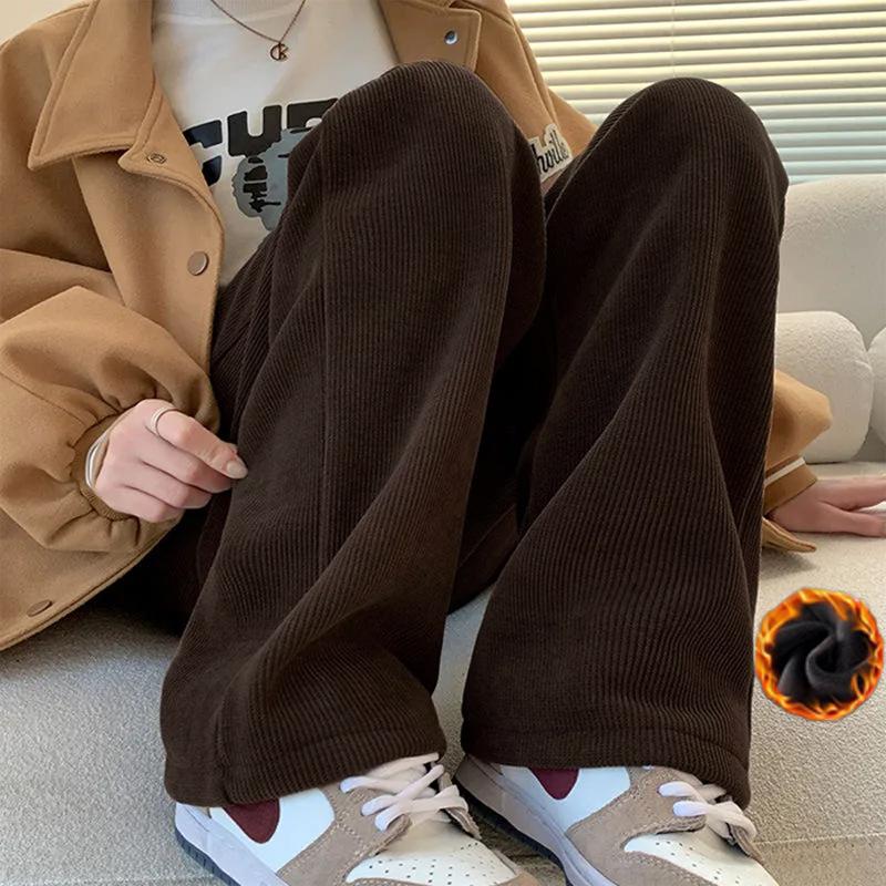 

Шенилловые брюки широкие женские на флисовой подкладке осенне-зимние прилегающие драпирующиеся прямого кроя расслабленные вельветовые брюки 4XL