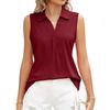 Summer Solid Color Polo Loose T-shirt Top Women's Sleeveless Tank Tops