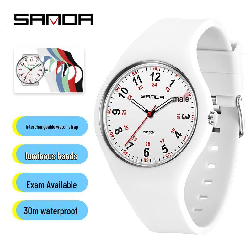 SANDA Lightweight Children's Luminous Waterproof Silicone Quartz Watch - New Model, Ideal for Exams and Casual Wear.