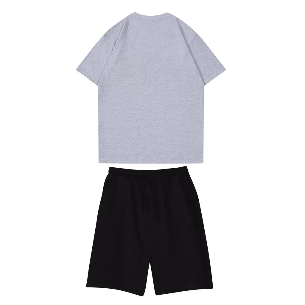 Unisex-Jogging-Set, Sommer, lässig, bedruckt, Rundhals-Kurzarm-T-Shirt + Shorts, Set, Sportanzug