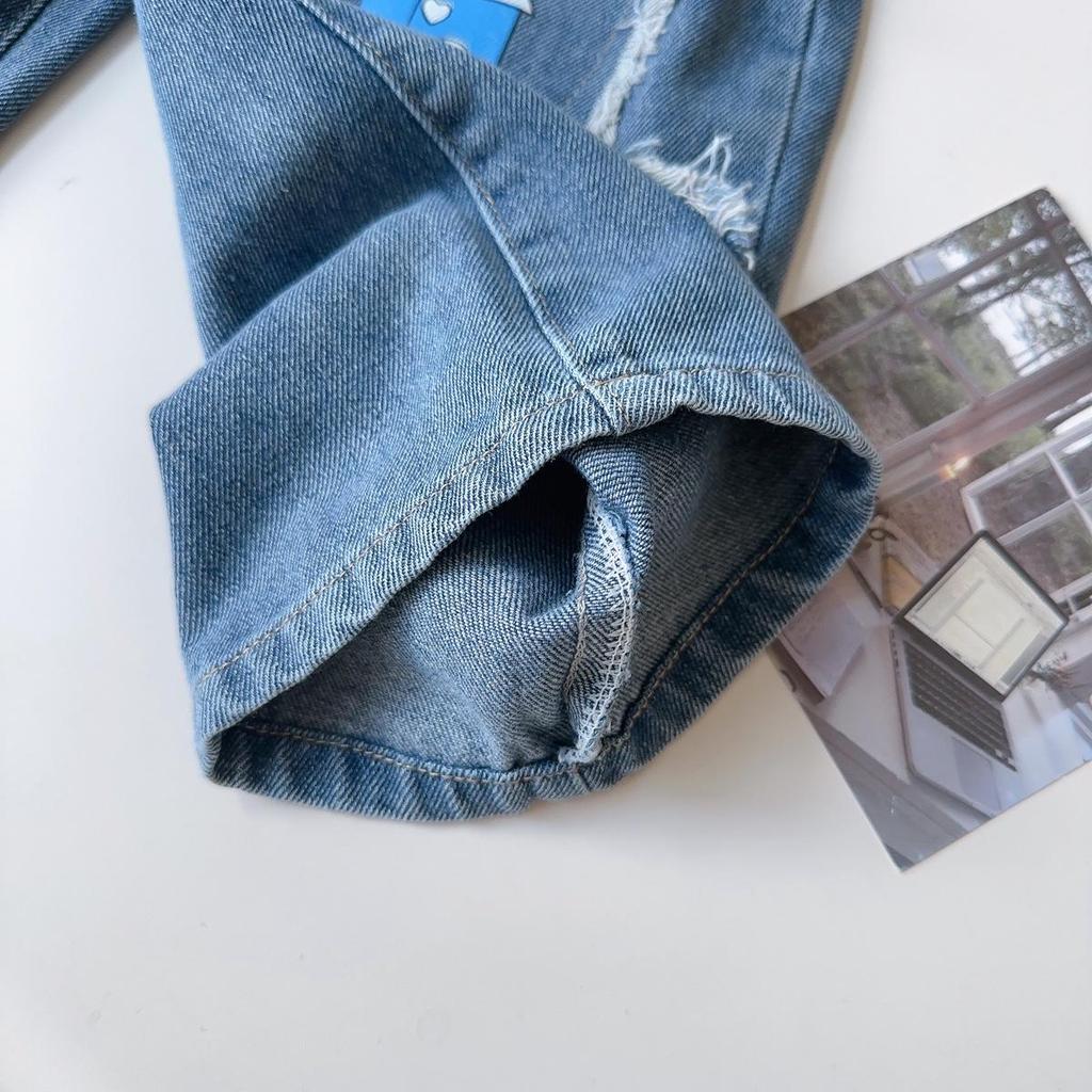 Korean Style Girls' Fashion Print Jeans - Spring/Autumn Edition, Casual & Versatile