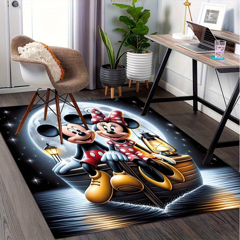 Mickey Mouse,Minnie Mouse,Night Scene Office Carpet Soft Polyester Entrance Carpet Washable Non-slip Machine Washable Indoor Carpet Living R