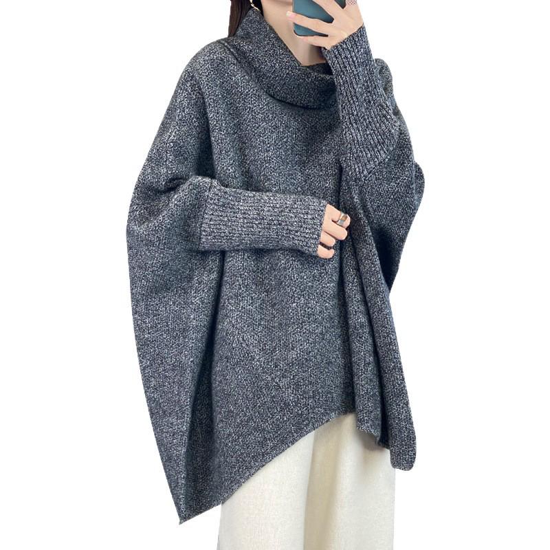 2025 Women's Cashmere Batwing Sleeve Cardigan - High Neck Wool Knitted Loose Sweater