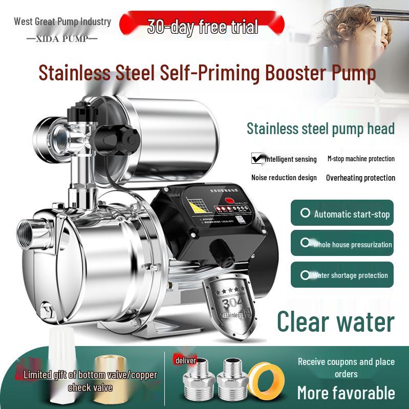 220V Stainless Steel Automatic Self-Priming Jet Pump for Home Well & Tap Water Pressure Boosting