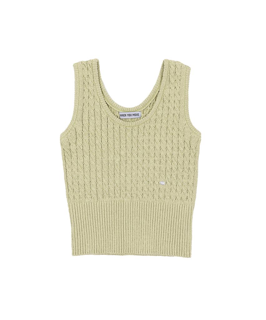 WHEN YOU MOVE Silver Logo Cable Knit Vest Light Green