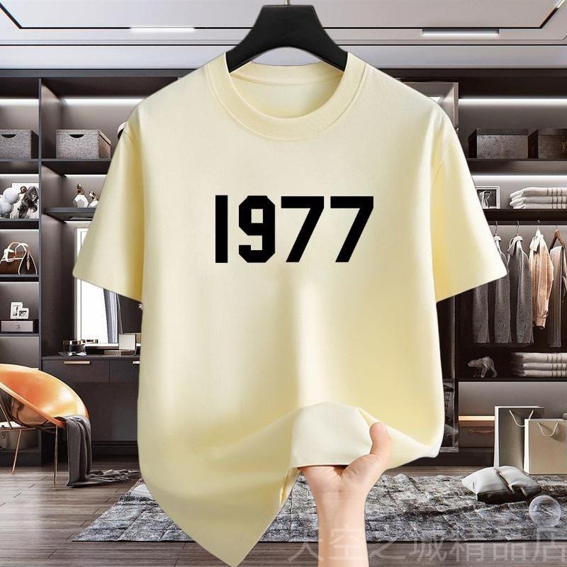 Hot Summer Unisexs Pure Cotton Tshirt 1977 Shortsleeved Ins Base American Loose Casual and Versatile Trendy Brand Halfsleeved
