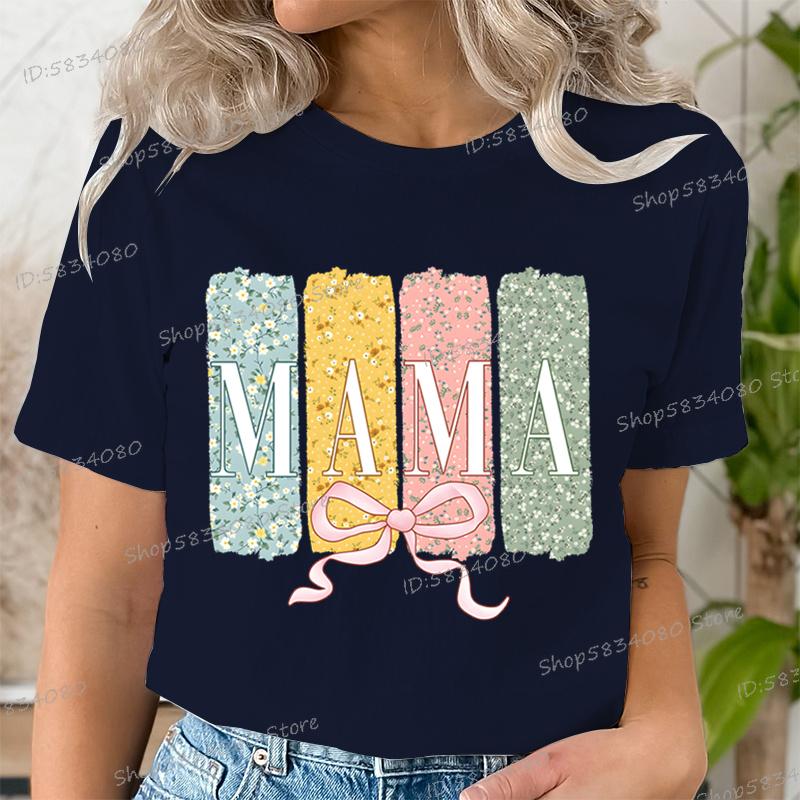 Floral Mama Coquette Bow Tshirt Mothers Day Fashion Casual Tops Boho Mama Shirt Design Floral Spring Gift for Mom Funny T Shirt