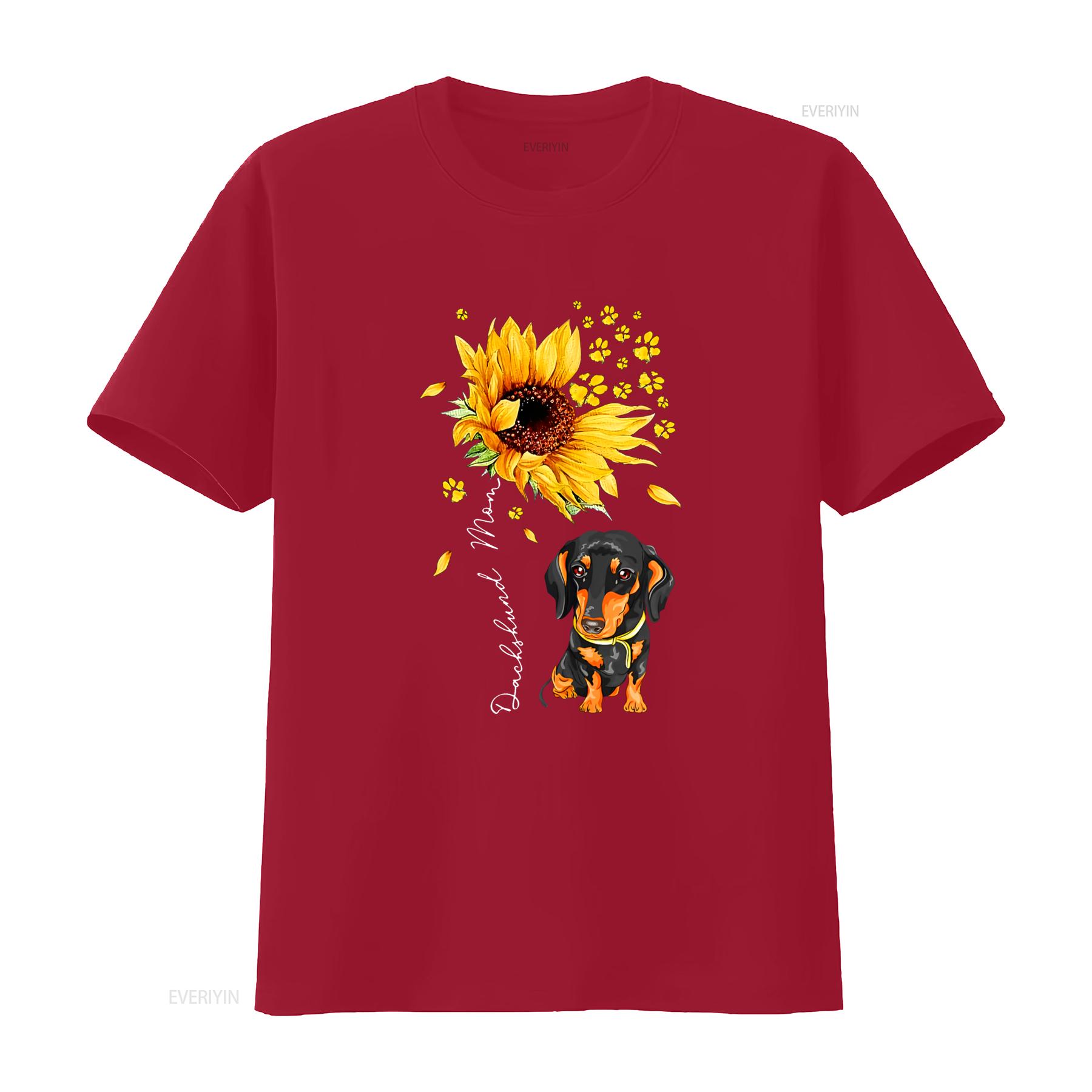 

Womens Sunflower Dachshund Mom Dog Lover s T Shirt vintage Washed Slightly fashion streetwear Soft graphic Versatile Breathable S