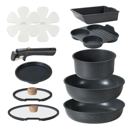 CAROTE 11-Piece Frying Pan Set, Induction and Gas Compatible, Free of Harmful Substances like PFOA, 5-Layer Design, Omelet Pan Set, Divided Frying Pan