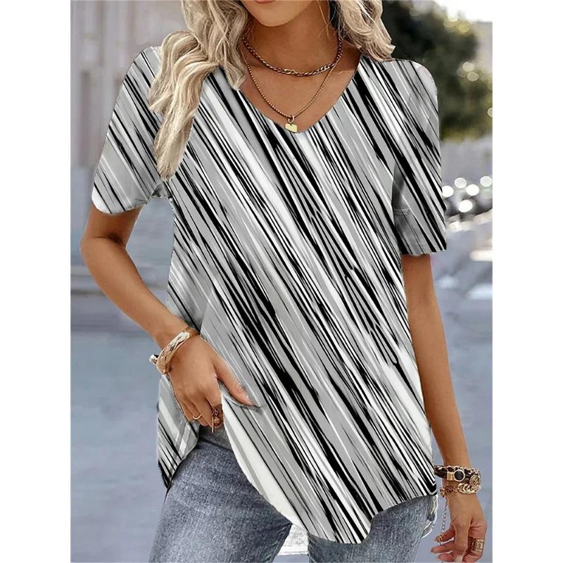 

Fashion Woman Blouses 2026 T-shirt Women s 3d Flower Print White Kawaii V-neck T Shirt Female Clothing Oversized Summer Tops Tee 5XL