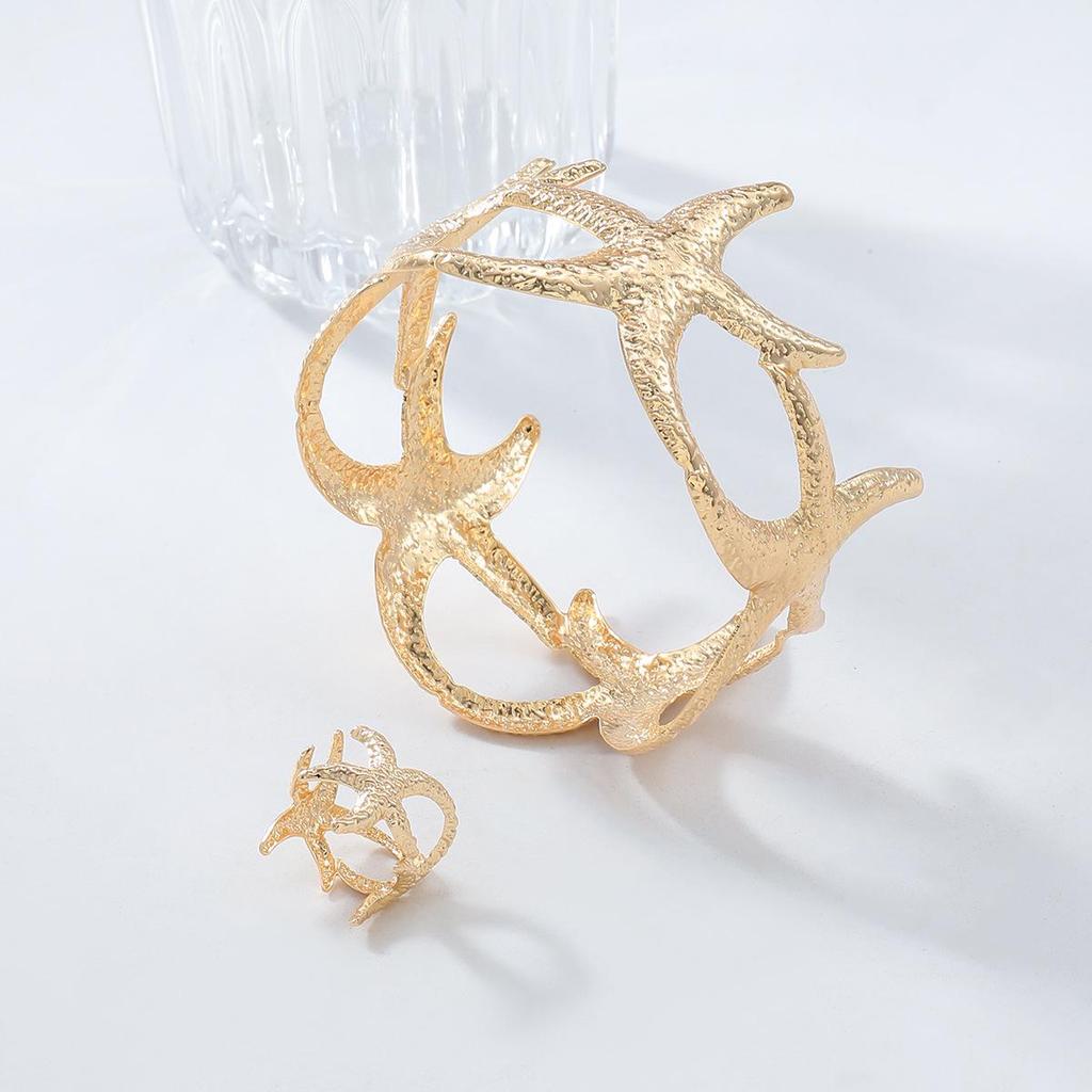2025 Retro Starfish Gold & Silver Bracelet Ring Set for Women - Personalized Jewelry