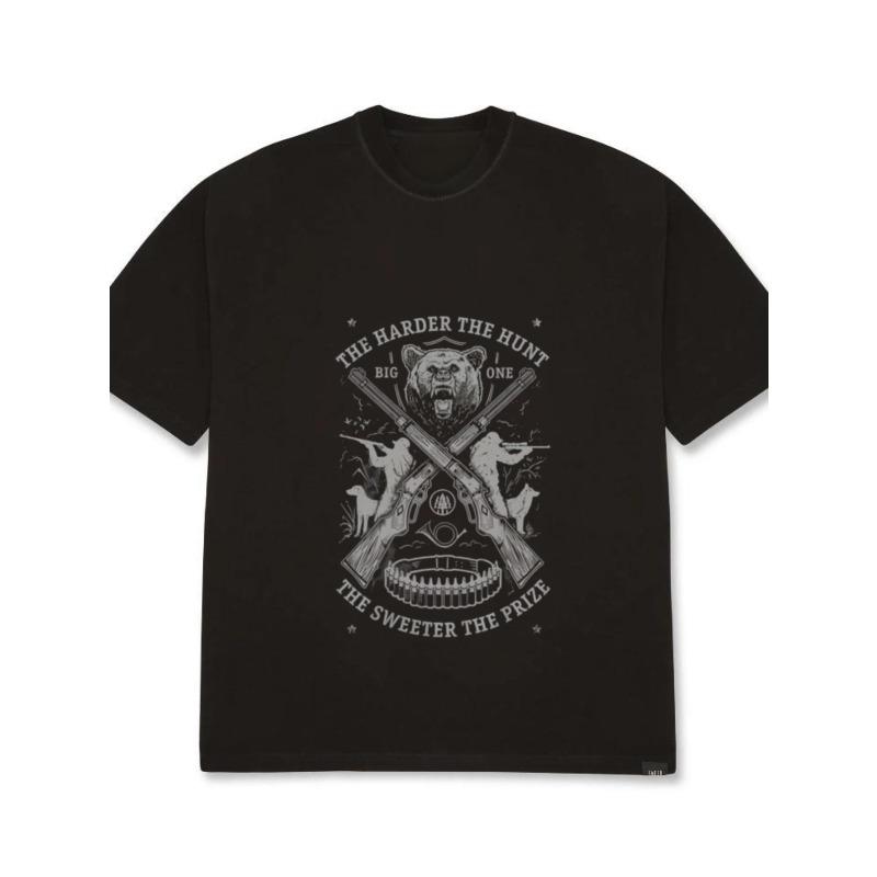 

Men s Black T-Shirt Bear Hunting Graphic Print The Harder The Hunt Big One The Sweeter The Prize Casual Streetwear Top XXXXL чорний