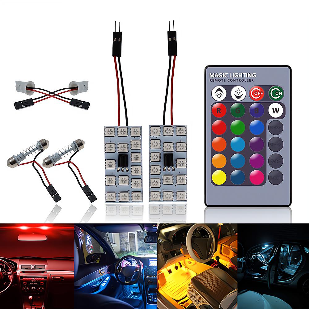 T10 RGB 12Led 15Led 24Led 36Led Car Led Remote Control Rgb Car Led Panel Interior Auto Lights Reading Dome Festoon BA9S Adapter DC 12v Light