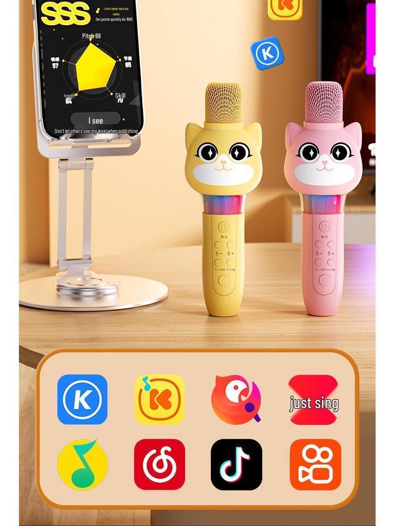 מיקרופון ורמקול קריוקי אלחוטיים לילדים: צעצוע הדהוד, שירה וחינוך מוקדם לבנות קטנות