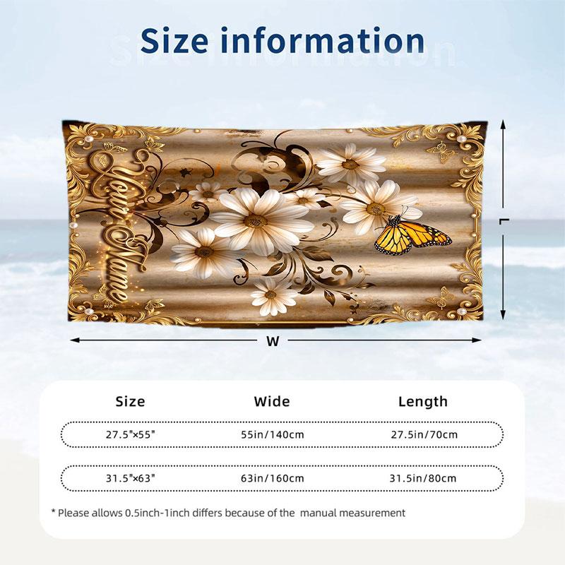 Butterfly Theme Beach Towel Personalized Custom Name & Text Soft Quick Dry Beach Towel for Swimming Travel