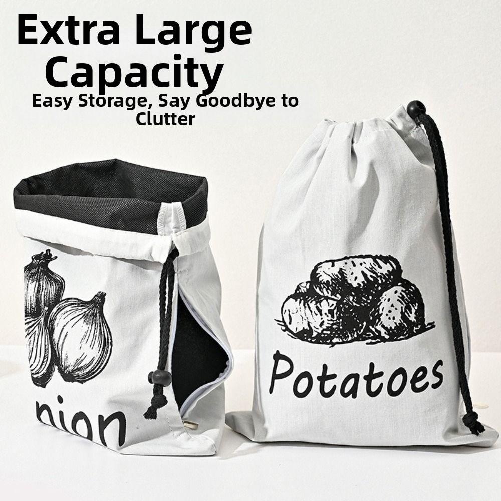 Large Vegetable Storage Bags Reusable Canvas Bag Portable Kitchen Storage Pouch