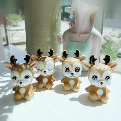 4 Adet Set Yaratıcı ve Sevimli Karikatür Sika Geyiği Seramik Şifa Serisi Küçük Süsler Ofis Masası Üstü Hediyeler Masaüstü Dekorasyonu