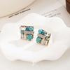 Dongdaemun retro splicing contrasting color square stud earrings, unique personality, geometric earrings, simple niche design earrings