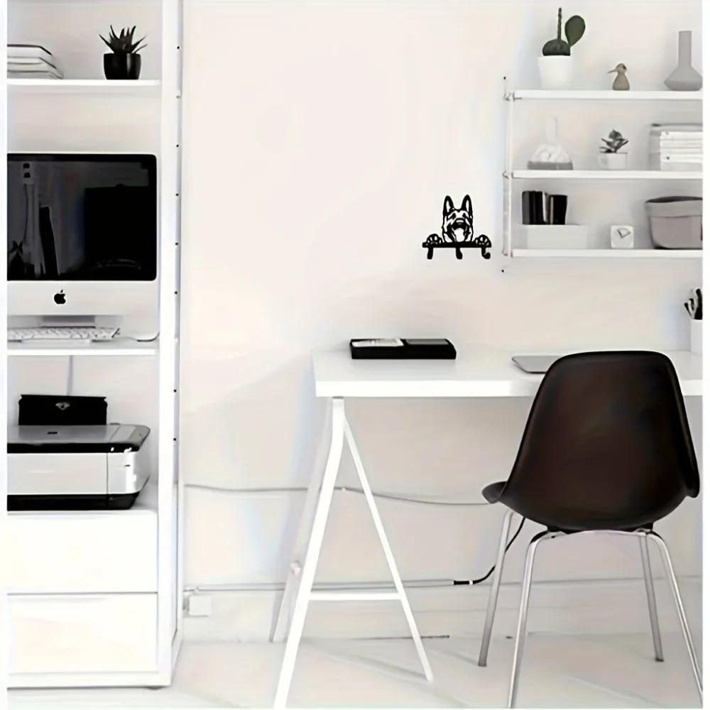 Portrét německého ovčáka Nástěnný háček Černý kovový Stojan na klíče a vodítka se 3 háčky, Ideální do kuchyně, koupelny a ložnice