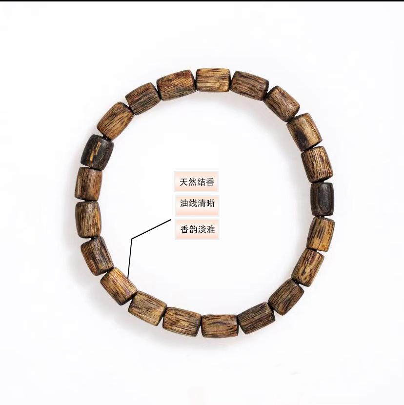 Naturligt agarwood armbånd, naturligt Hainan Yingge Grøn Skak Nan Wenwan armbånd, enkelt ring agarwood armbånd med spandperler.