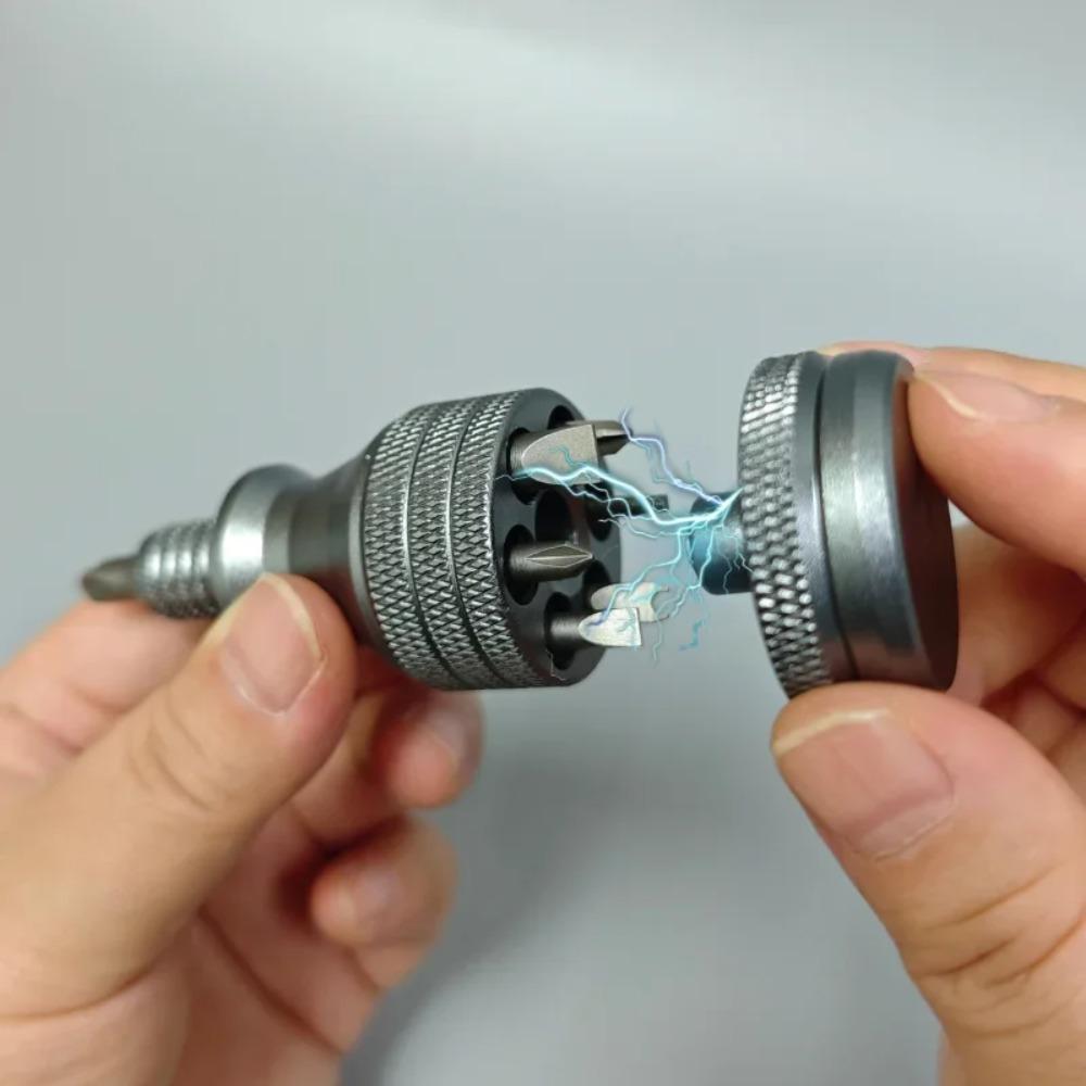 7-in-1 Industrial Mini Screwdriver Set - Aluminum Alloy Handle with High Hardness Phillips/Slotted Bits Multi-Function EDC Tool