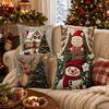 Soft Throw Cushion Case 2D Printed Xmas Pillowslip Cartoon Cute Santa Pillow Cover Home