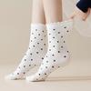 5/10 Pairs Comfortable Casual Polka Dot Socks for Women Mid Calf Socks with Ear Shaped Edges and Polka Dot Lace Breathable Cotton Long Socks