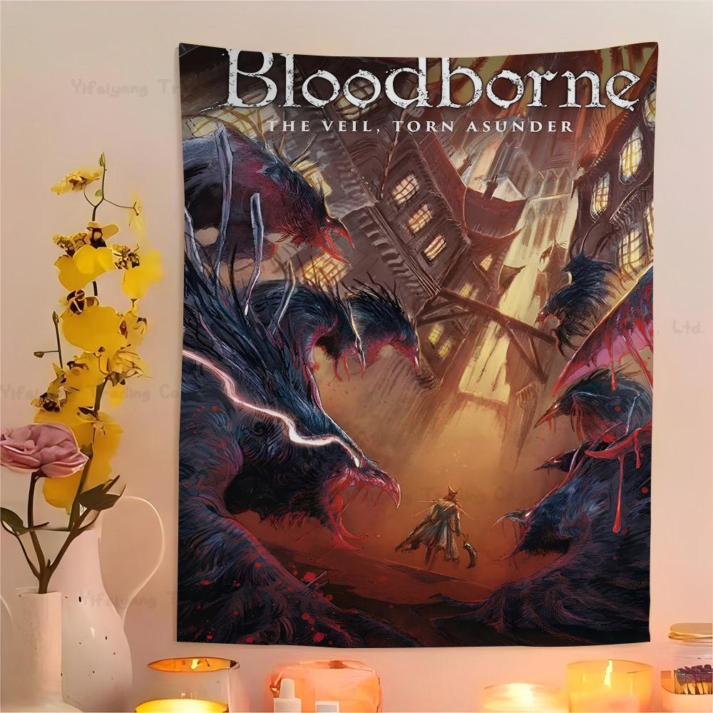 Klassisches Spiel Bloodborne Buntes Wandbehang Hippie Blume Wandteppiche Schlafsaal Dekor Wandkunst Dekor