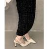 French High-value Black Pointed High Heels Rhinestone Thin Heel Niche Skirt Single Shoes Sandals Women's Black Summer