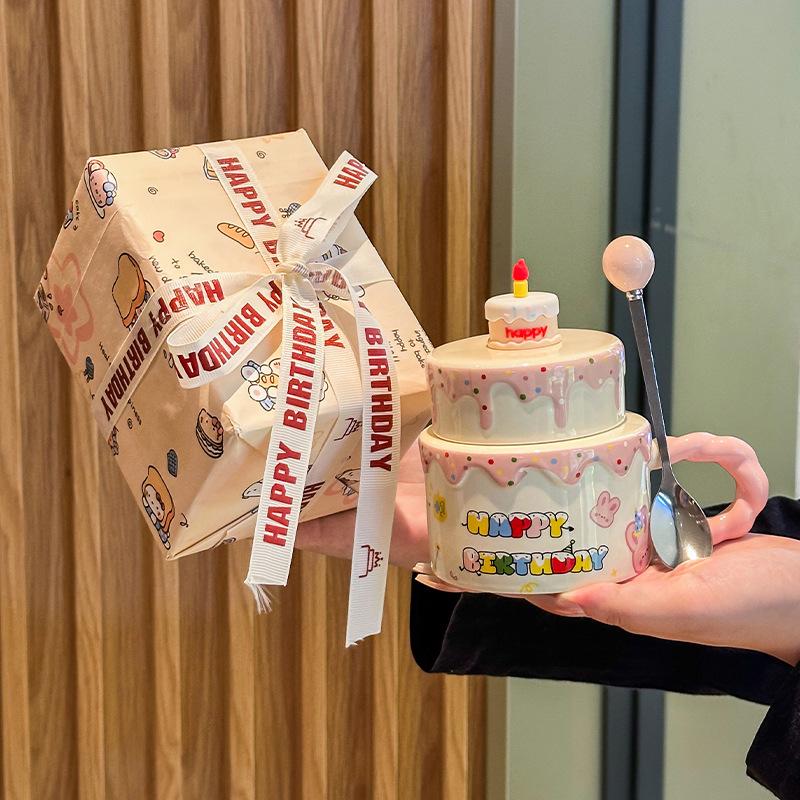 Girlfriend Birthday Gift Cute Cream Cake Cup Girls Ceramic Mug Ritual Souvenir Gift Box