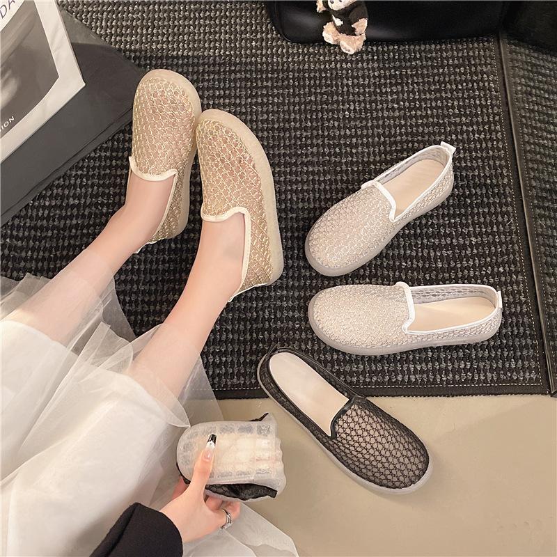 Hollow mesh shoes women's breathable mesh non-slip summer versatile single shoes women's one-pedal lazy shoes flat shoes