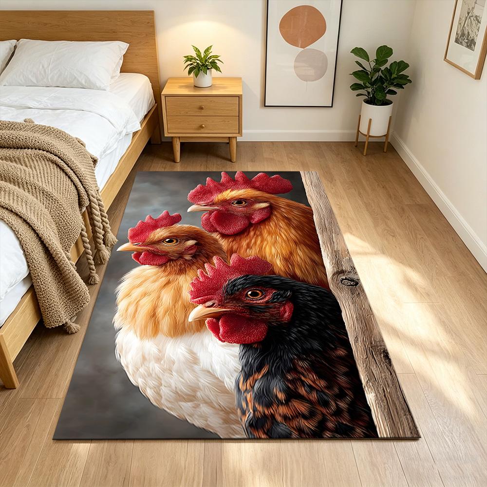 Chickens By The Wooden Fence Non-Slip Home Carpet Design for Office Decor Living Room Gift