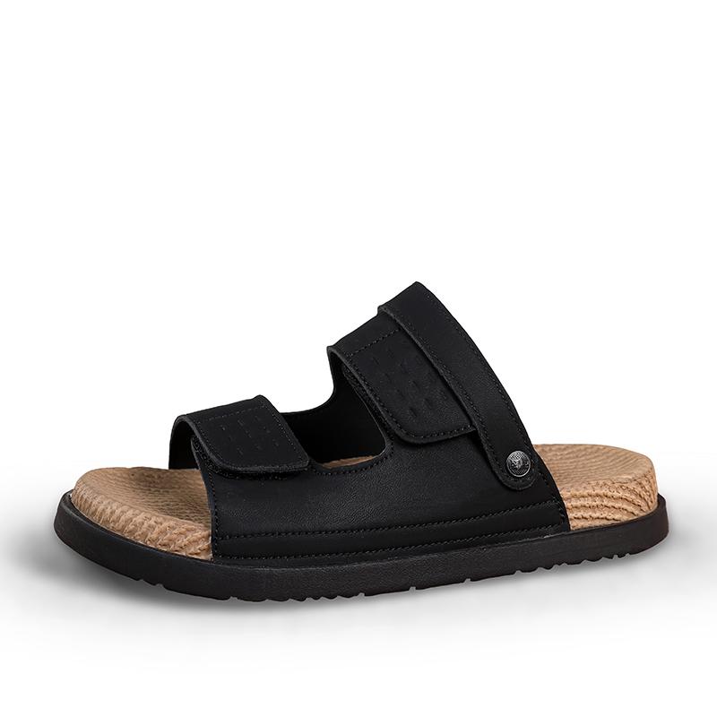 Fashion Summer Men's Leather Sandals Non-Slip Anti-Odor Beach Shoes First Layer Cowhide Outer Wear Casual Tpr Sandals Men's Wholesale