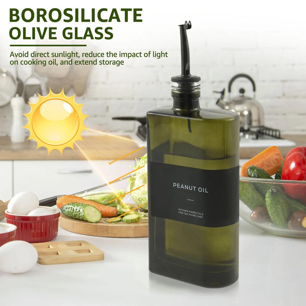 2Pcs Olive Oil Dispenser 500 ml Glass Oil Bottle Seasoning Bottle Vinegar Bottle Condiment Container Kitchen Cooking Gadgets