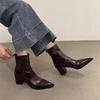 Autumn and winter pointed head thin thick heel middle heel short boots rear zipper versatile high heel thin boots women's shoes