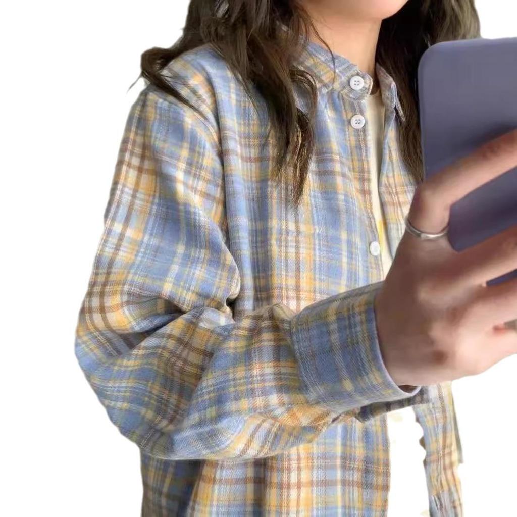 Retro Leichter Luxus Karomantel: Gelber & Blauer Langarm-Damenmantel für Frühling, Sommer und Herbst.