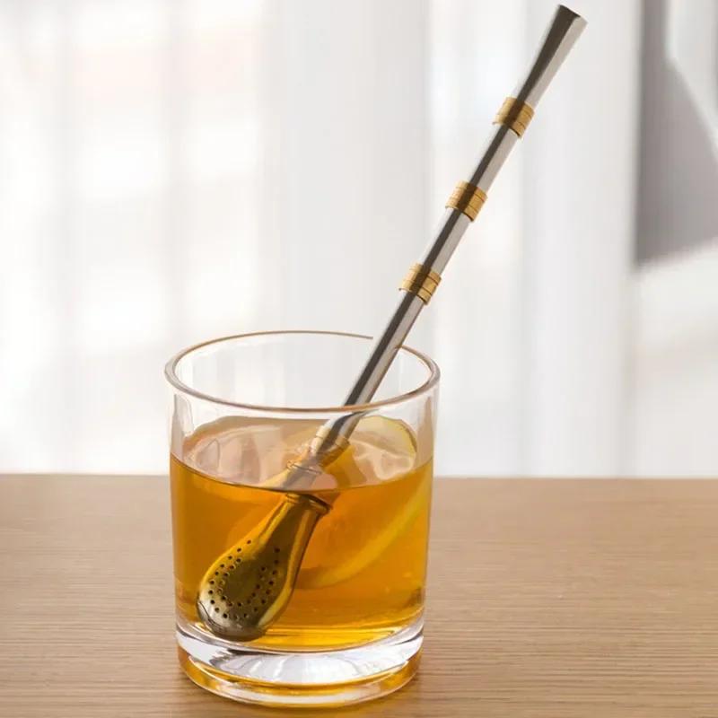 Tea Filter Yerba Mate Stainless Steel Tea Straws Bombilla Gourd Reusable Tea Tools Drinking Straw Spoon Washable Coffee Tool