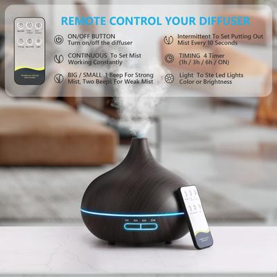 SACATR Polypropylene (PP) Diffusers For Essential Oils Large Room, 550Ml Essential Oil Diffusers With Remote Control, Ultrasonic Oil Diffuser With