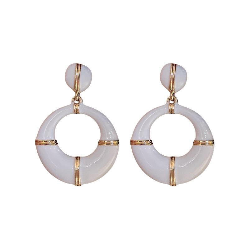 Vintage Silver Needle Drip Oil Hollow Circle Earrings - French Retro Dangle Earrings