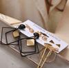 Set of 6 Pairs of Hoop Stud Earrings In Gold Square Elephants