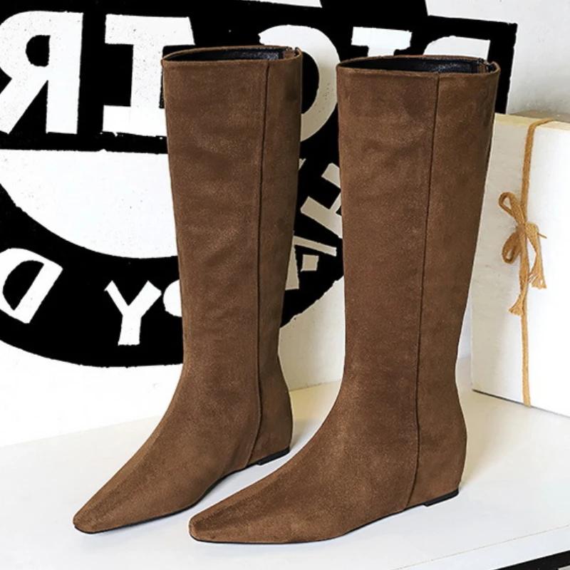 Fashion 2024 Winter New Brand Women Knight's boots Fashion Pointed Toe Slip On Knee-high Boots Thin Low Heel Long Boots Shoes