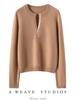 Women's 100% Pure Cashmere Half-Zip Round Neck Sweater - Autumn/Winter Fashion Versatile Knit Base Layer