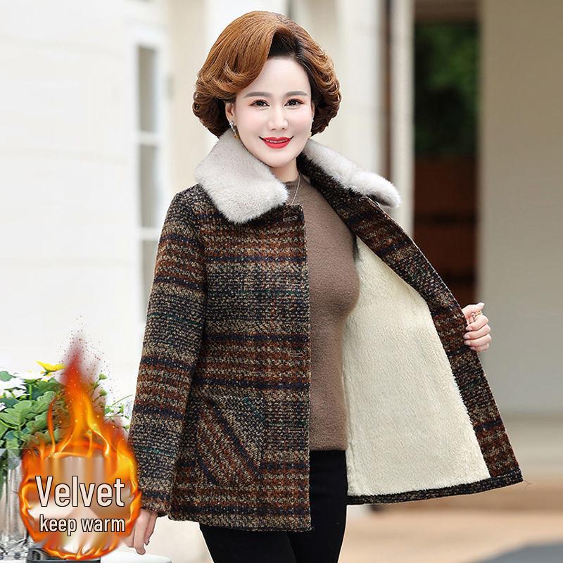 

Plaid Wool Blend Fleece-Lined Coat for Women - Autumn/Winter 2XL for 110-125 jin