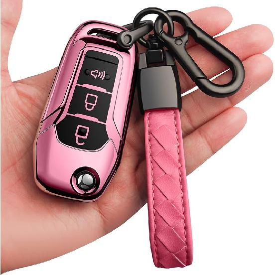 Sindeda Ford Key Fob Cover with Keychain, Soft Full Protection Key Shell, Compatible with Ford F150 F250 F350 F450 F550 Explorer Ranger Escape, Red