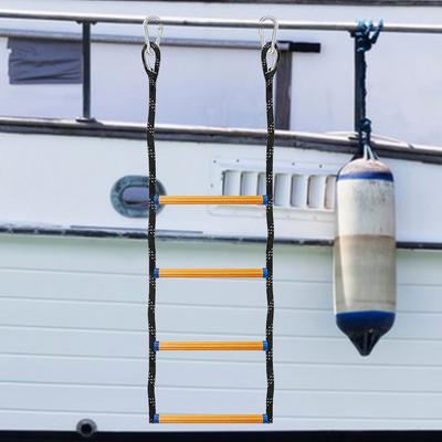 4 Step Heavy Duty Climbing Rope Folding Assist Boat Ladder Swim Ladder for Inflatable Boat Kayak Motorboat Canoeing