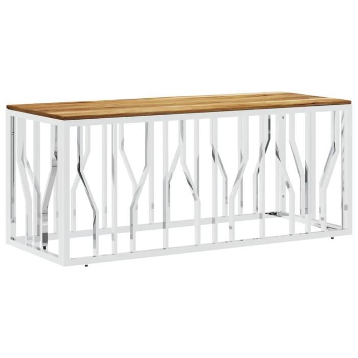 VidaXL Coffee Table Silver Stainless Steel and Solid Acacia Wood 350055