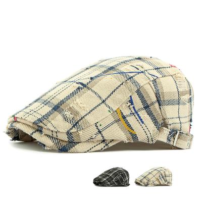 Spring Autumn Beret British Vintage Plaid Cap Ripped Peaked Cap Men's Forward Cap