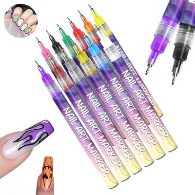 12 st Nageldekorationspennor 3D Snabbtorkande 0,5 MM DIY Gel Nageldekoration AkrylFärg Pennor Nagelspets Graffiti Prickning Liner Penna Nagelmålning Målverktyg