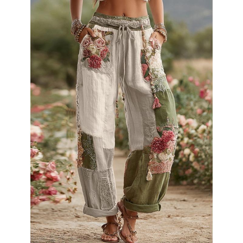 Elegant Women's Straight-Leg Pants with 3D Floral Print – New Season Style