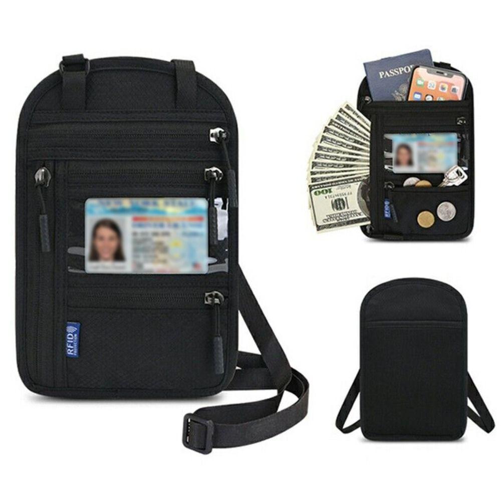 Nylon RFID Blocking Passport Bag Anti-theft with Adjustable Neck Strap Halter Card Holder Water Repellent Travel Neck Wallet